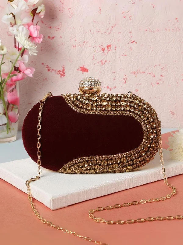 Glamorous rhinestone evening bags with silver or gold detailing for added sparkle -Crystal Embroidery Oval Clutches