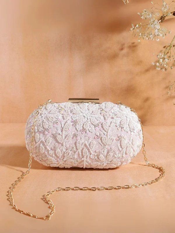 Luxury silk evening clutches with intricate beading and floral designs for a refined look -Designer Oval Clutches