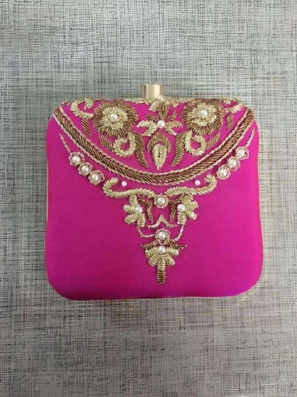 Evening bags with floral appliqués and beaded details for a feminine and intricate style -Pink Bridal Clutches