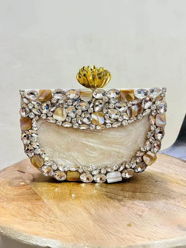 Embellished evening clutch bags with rhinestones and pearls for a dazzling, elegant look -Resin Stone Clutches