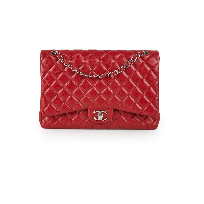 Roomy tote handle bags carrying all daily essentials -Chanel Maxi Caviar Classic Double Flap Red