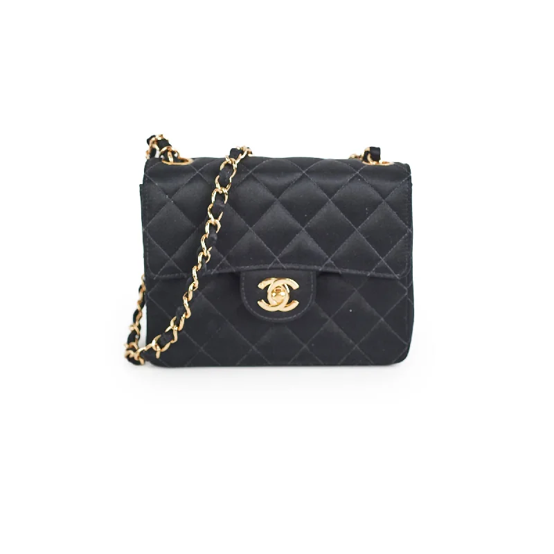 Creamy beige handle bags for versatile neutral looks -Chanel Mini Square Flap Satin Black- Series 7