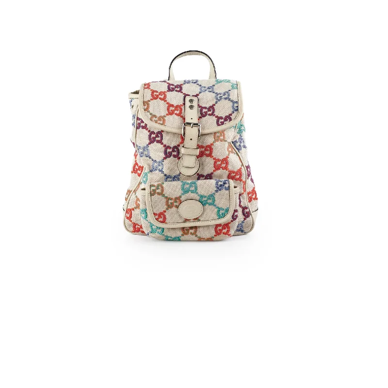 Marbled gray handle bags with subtle swirling patterns -Gucci Multicolour Monogram Canvas Backpack