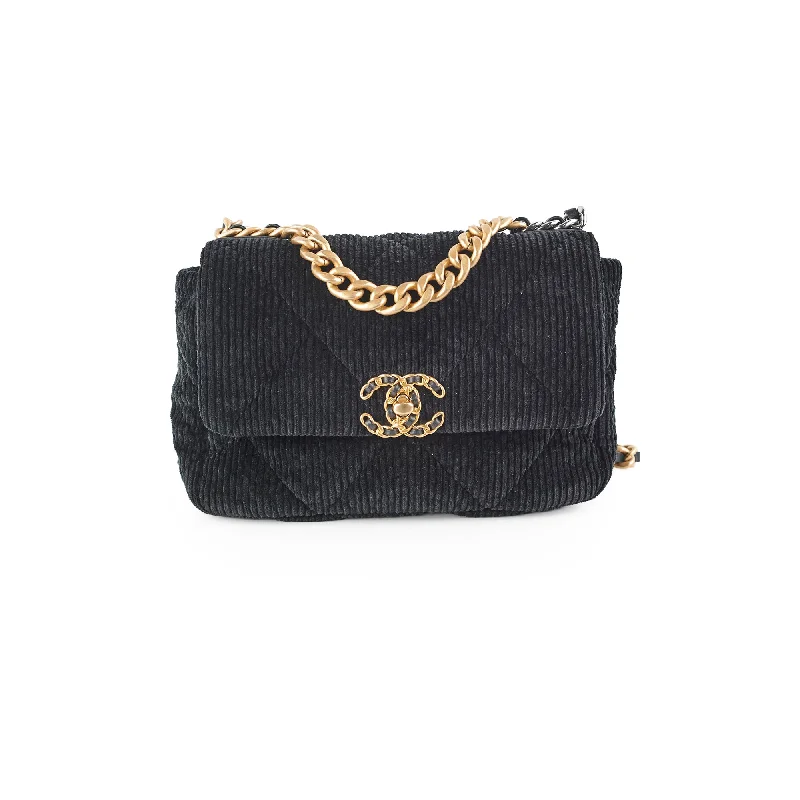 Minimalist cotton handle bags for casual minimalist style -Chanel Corduroy Small 19 Black