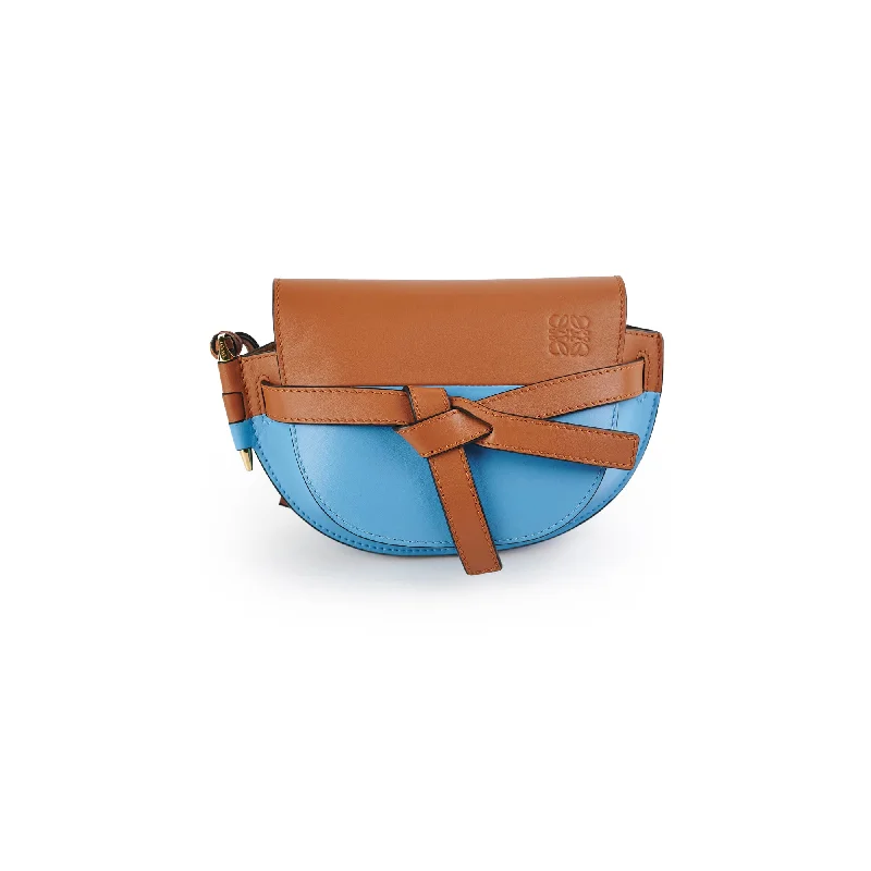 Structured satin handle bags ideal for evening events -Loewe Mini Gate Crossbody Bag Blue/Tan