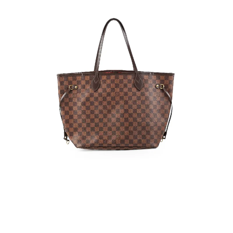 Marbled gray handle bags with subtle swirling patterns -Louis Vuitton Neverfull MM Damier Ebene