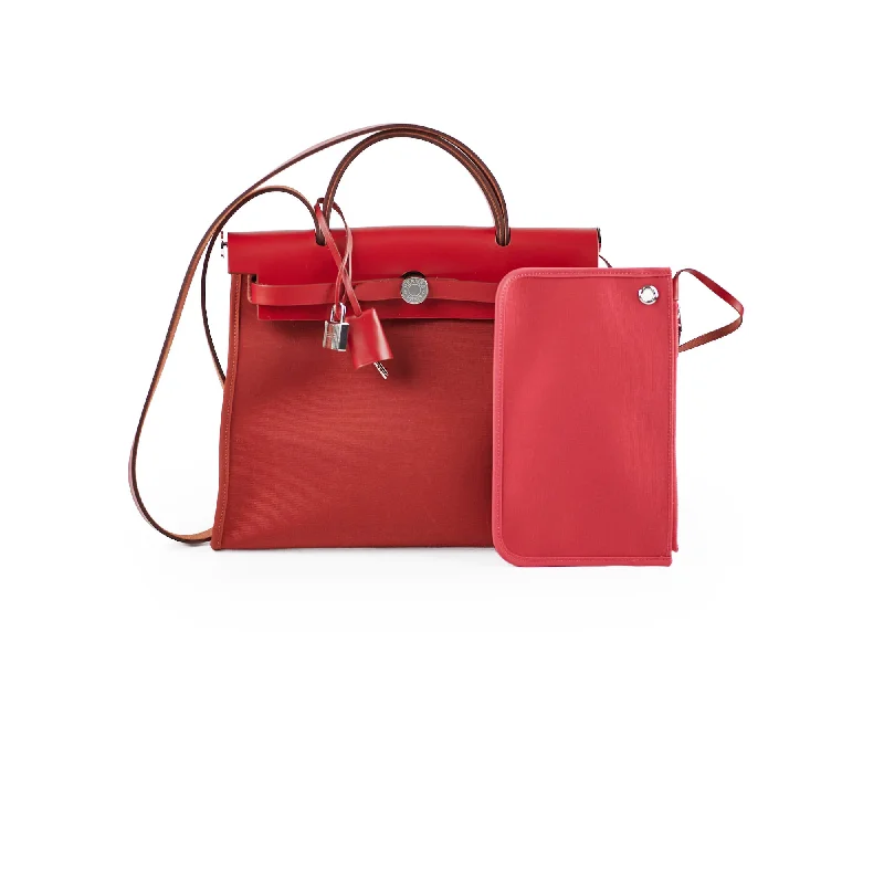 Metallic silver handle bags gleaming at dance events -Hermes Herbag 31 Red - Z Stamp