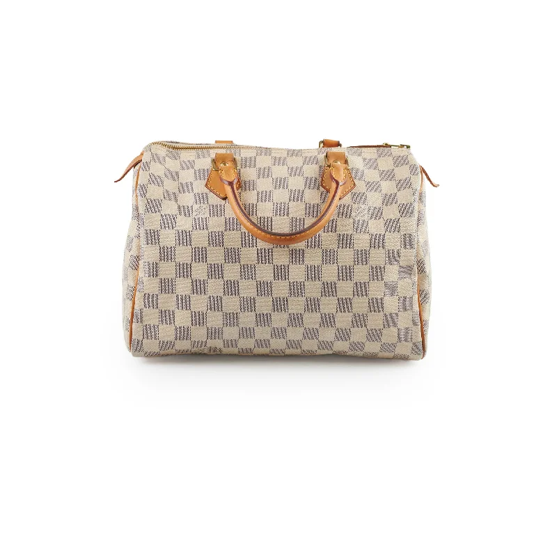 Shiny lacquer handle bags with high-gloss edge -Louis Vuitton Speedy 30 Damier Azur