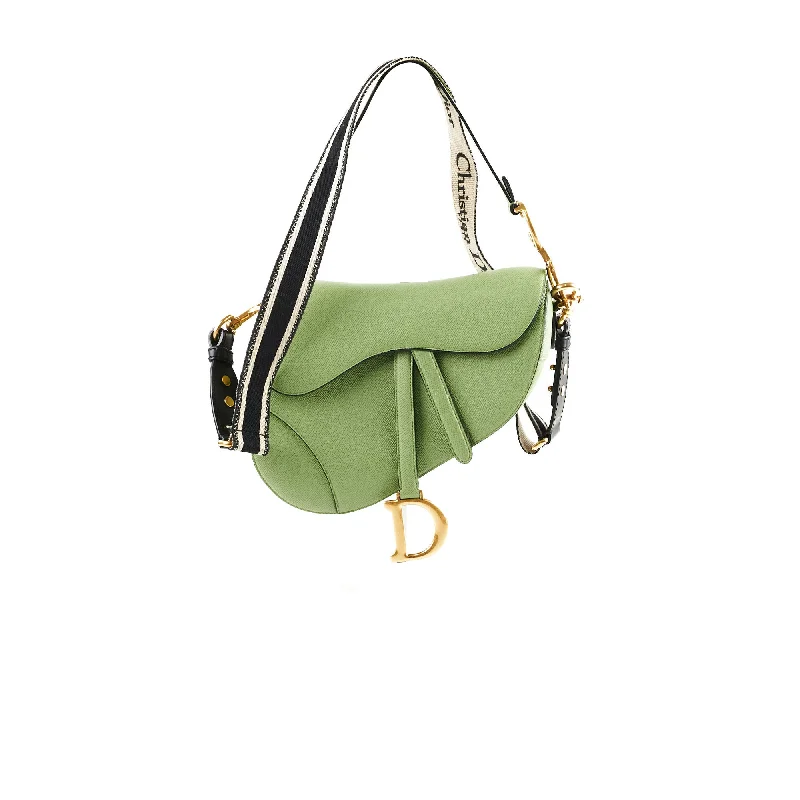 Spacious canvas handle bags perfect for daily errands -Christian Dior Saddle Bag Green