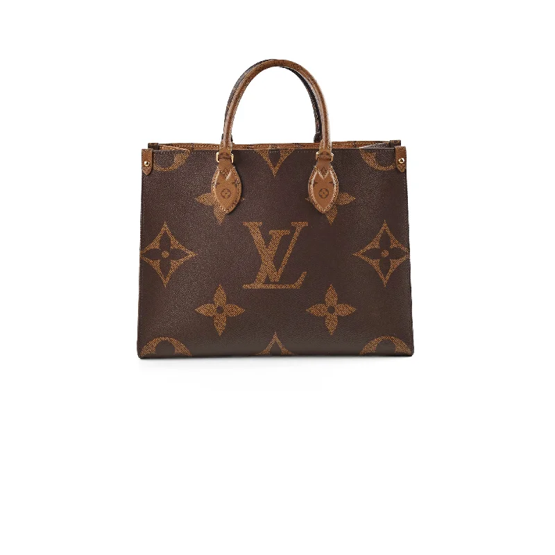 Marbled gray handle bags with subtle swirling patterns -Louis Vuitton MM On The Go Reverse Monogram