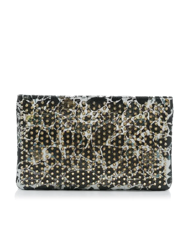 Beaded Tote Bags for Evening -Spiked Leather Clutch with Top Zip and Interior Pocket