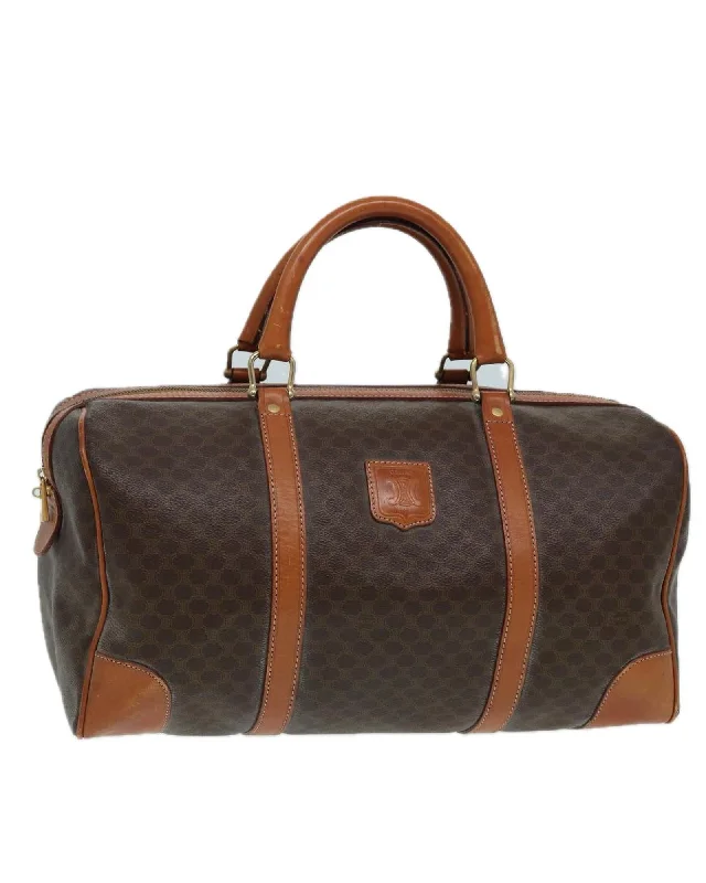 Sleek metallic handle bags shining at night events -Authentic Macadam Canvas Boston Bag in Brown