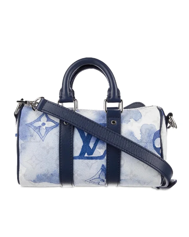 Tote Bags with Polyester Handles -Monogram Watercolor Keepall Bandouliere XS with Rubber Bottom and Detachable Strap