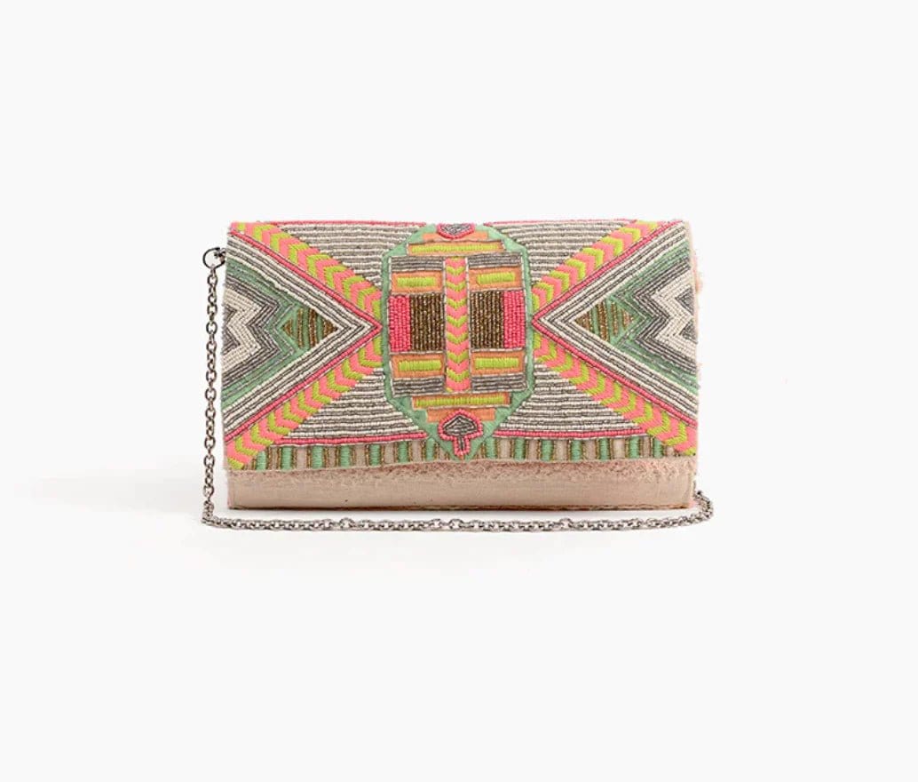 Marbled gray handle bags with subtle swirling patterns -AB22-571 Impala Aztec Bead Clutch