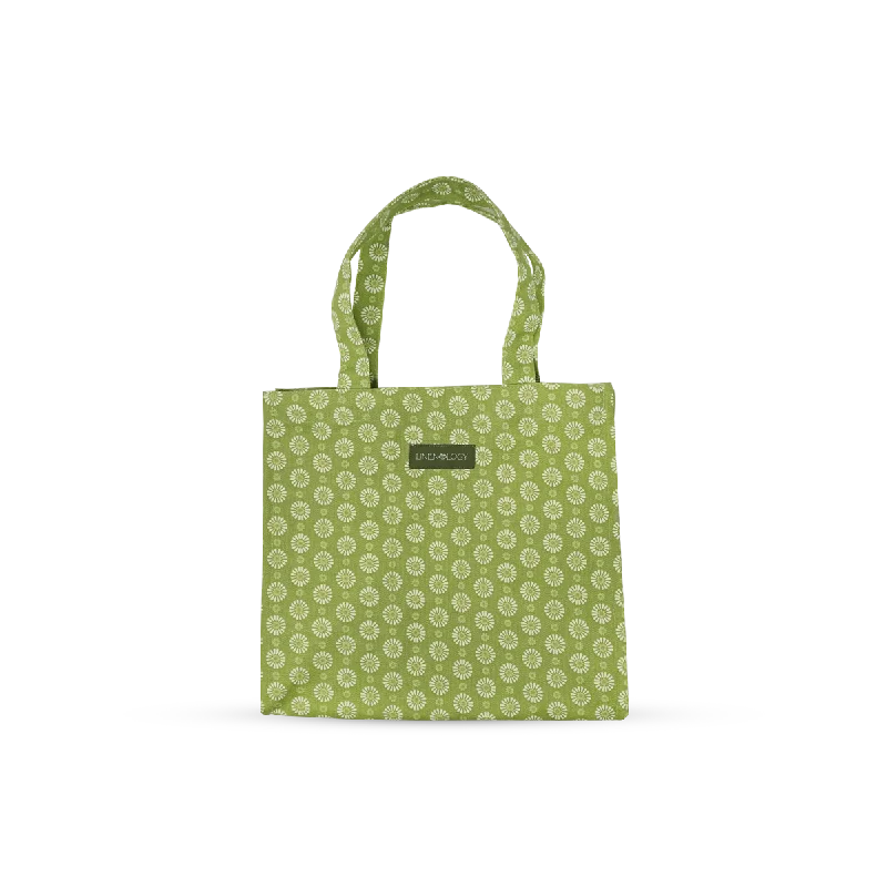 Tote Bags with Bamboo Handles -Tall Acrylic Coated Lunch Bag - Geo Lime