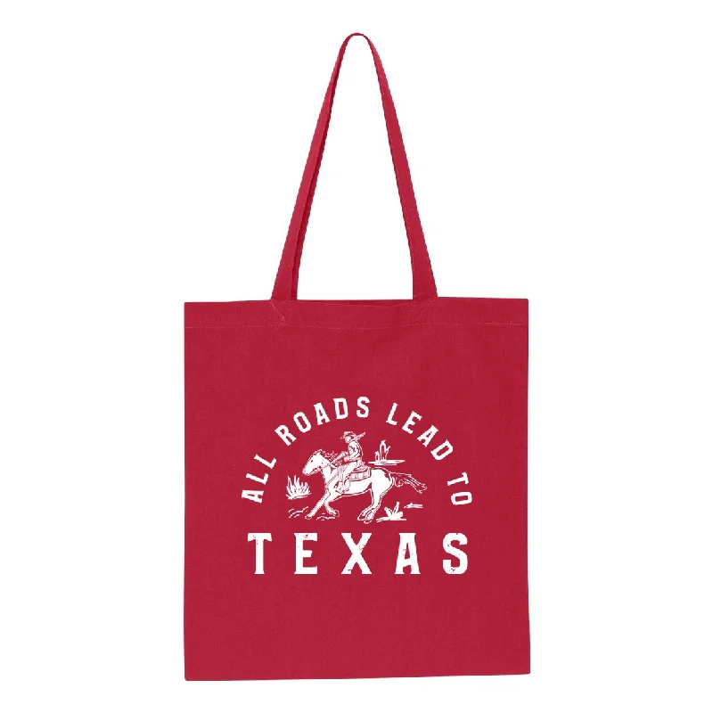 Double Handle Tote Bags for Stability -All Roads Lead to TX Tote Bag - Red