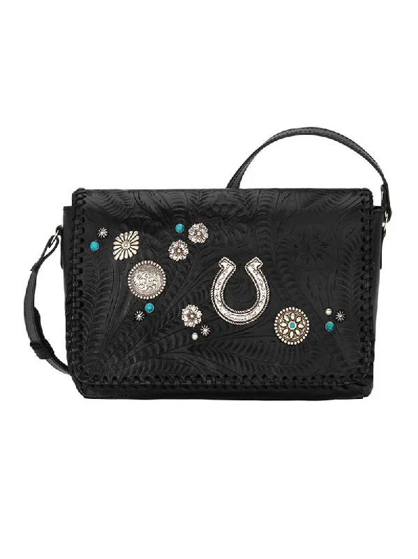 Floral print handle bags adding springtime flair effortlessly -American West 9703514 Ladies Lariat Love Crossbody Hand Bag Black