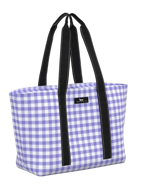 Tote Bags with Debossed Designs -Amethyst & White Out N About Zip Top Tote by Scout