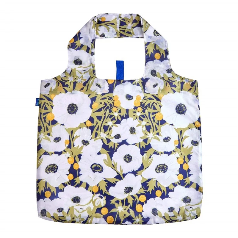 Tote Bags with PVC Handles -Anemone Poppy blu Reusable Shopping Bag-Machine washable