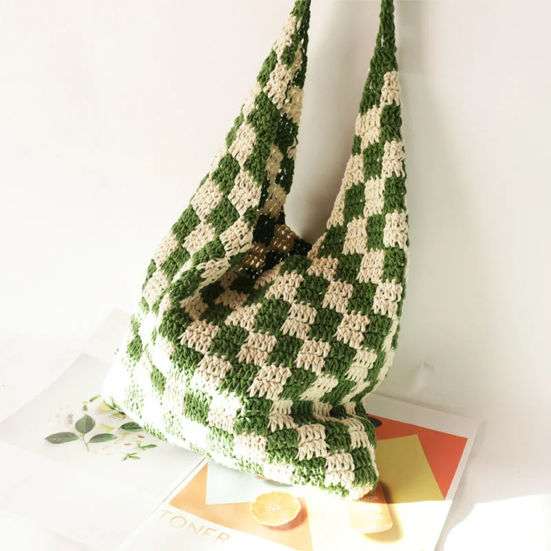 Tote Bags with PVC Handles -Artistic Style Wool Woven Bag Women's