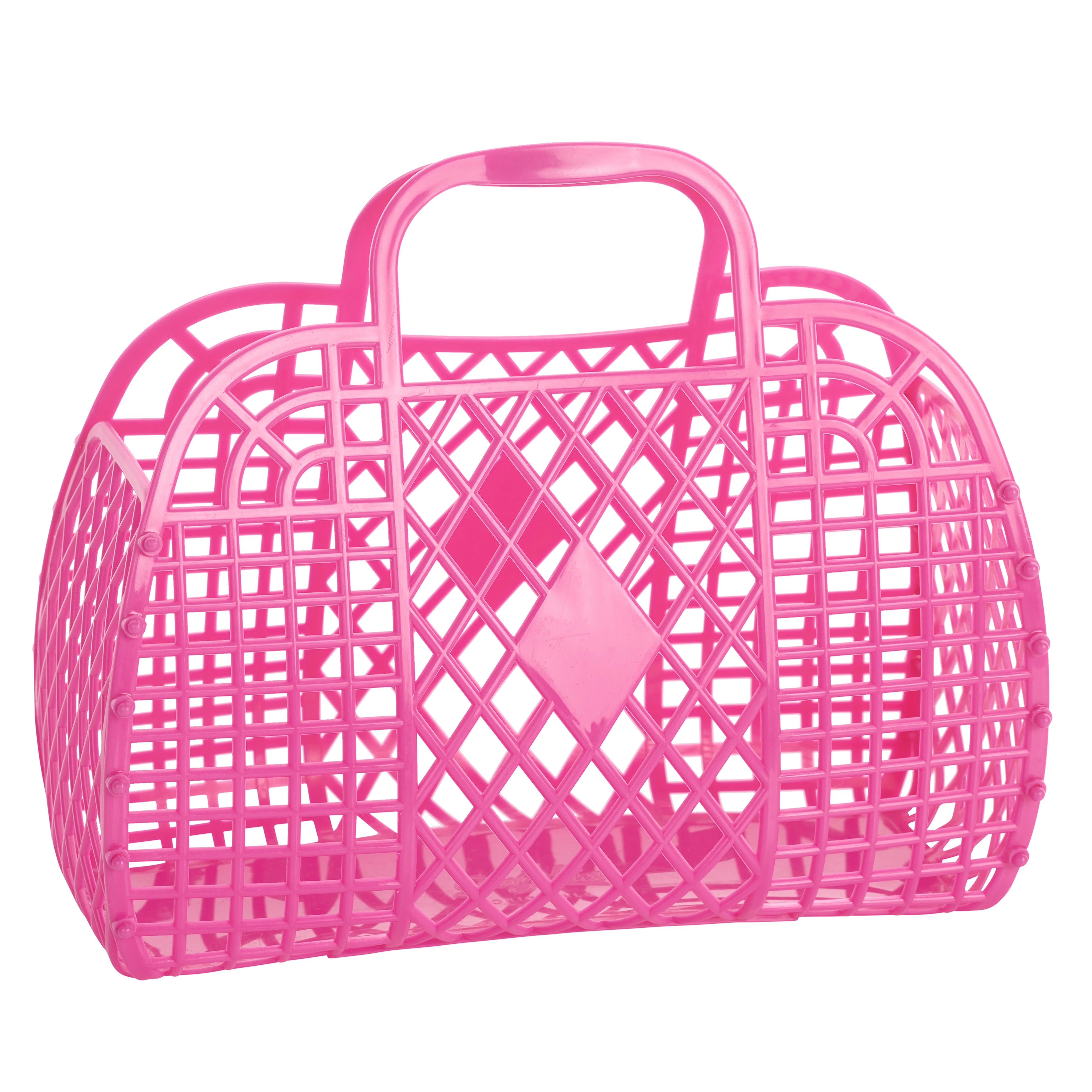 Tote Bags for Hobbies -Berry Pink Retro Sun Jellies Basket