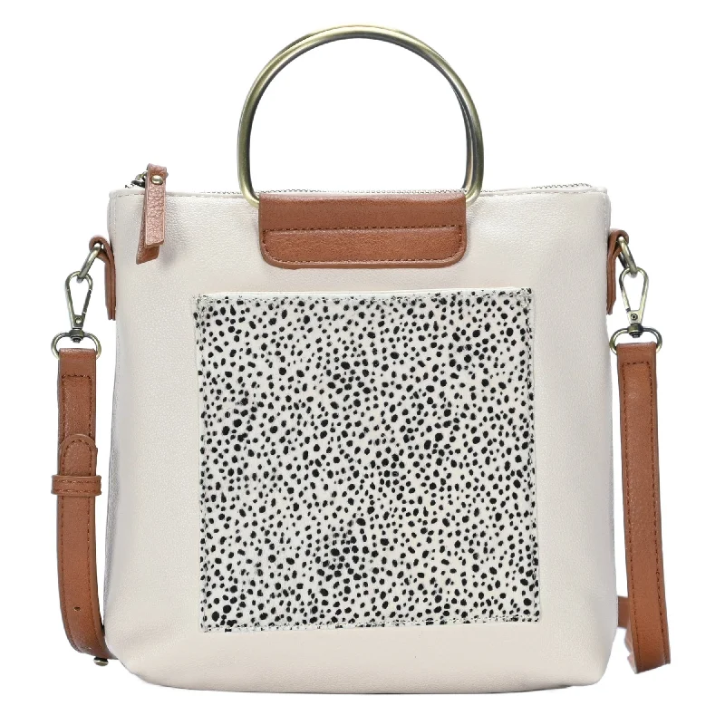 Warm brown handle bags grounding looks with earthiness -BGA3823-2 Dalmatian Dot Crossbody Tote Bag