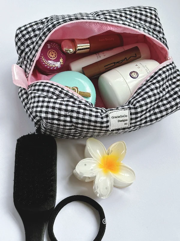 Sustainable Tote Bags for Green -Black & white quilted makeup bag