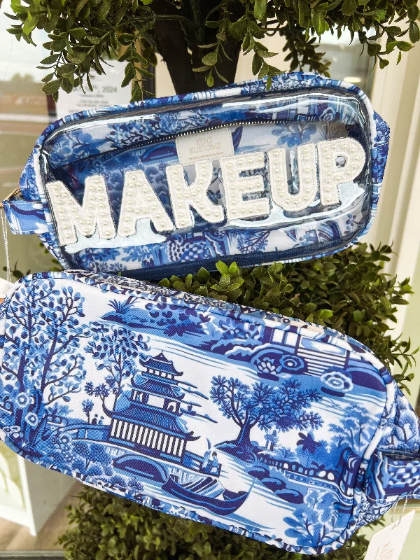 Thin Handle Tote Bags for Fashion -Blue Willow Makeup Bag