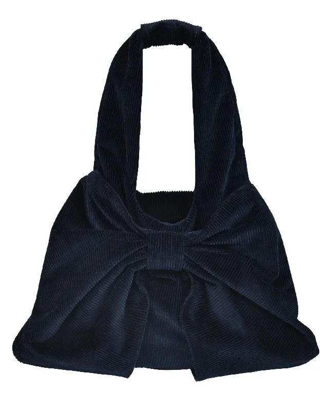 Tote Bags with Polyester Handles -Bow Tote Bag - Navy Corduroy