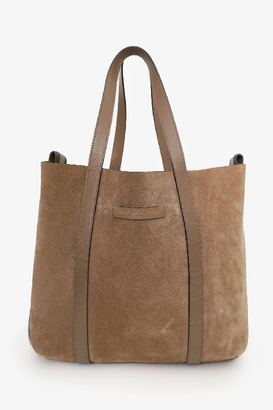 Tote Bags for Travel -Brunello Cucinelli Taupe Suede Tote Bag (As Is)