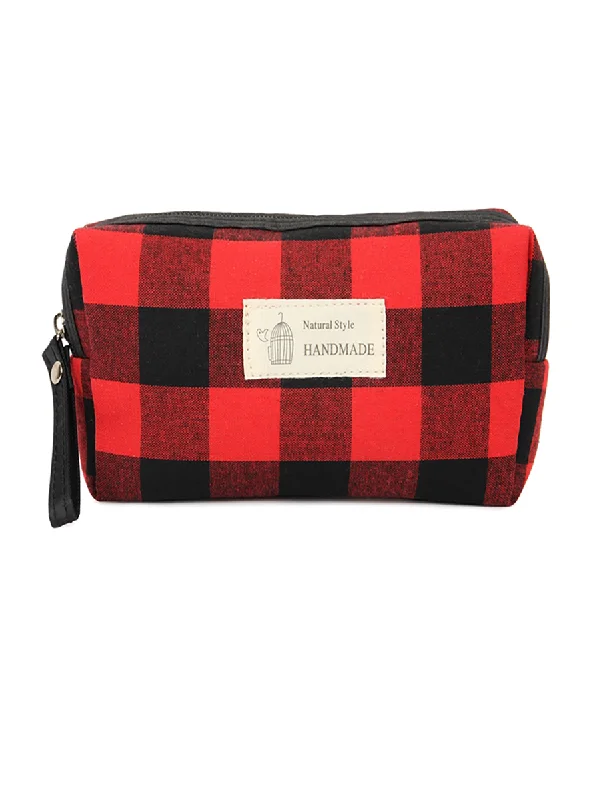 Double Handle Tote Bags for Stability -Buffalo Plaid Cosmetic Pouch