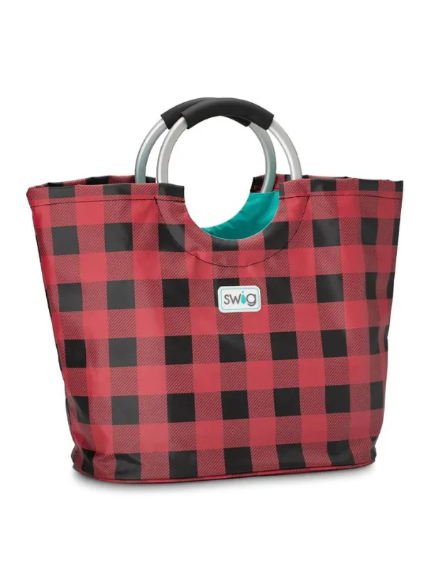 Snap Tote Bags for Convenience -Buffalo Plaid Loopi Tote by Swig Life