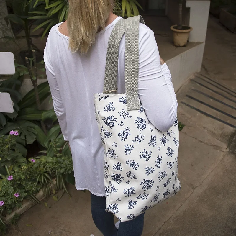 Tote Bags with Tassels -Canvas Tote - English Rose - Cream