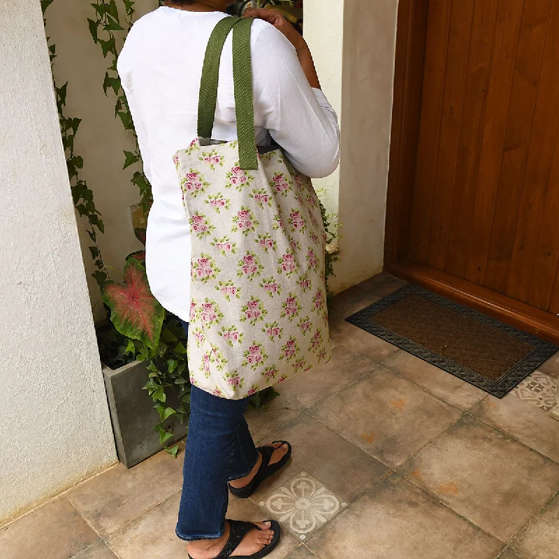 Tote Bags with Patchwork -Canvas Tote - Vintage Rose