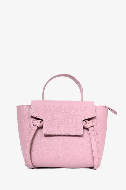 Sustainable Tote Bags for Green -Celine Pink Grained Leather Nano Belt Bag with Strap