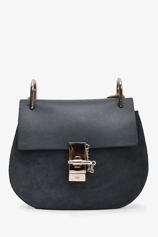 Tote Bags with Shoulder Strap -Chloe 2016 Navy Suede/Leather Drew Crossbody