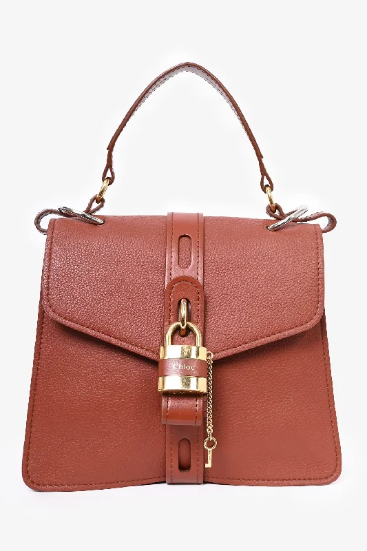 Small Tote Bags for Everyday Use -Chloe Brown Leather Aby Lock Bag