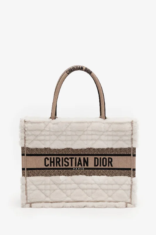 Tote Bags with Wool Handles -Christian Dior Cream Shearling Book Tote Bag