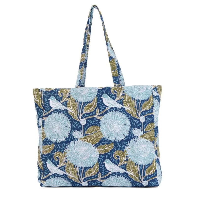 Tote Bags with Linen Handles -Chrysanthemum Bird Little Shopper Tote Bag