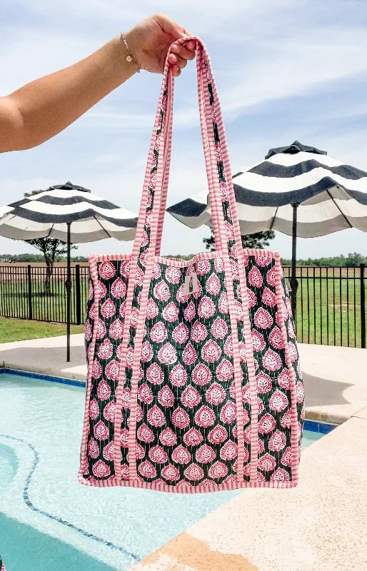 Detachable Handle Tote Bags -Coastal Palm Quilted Tote Bag 