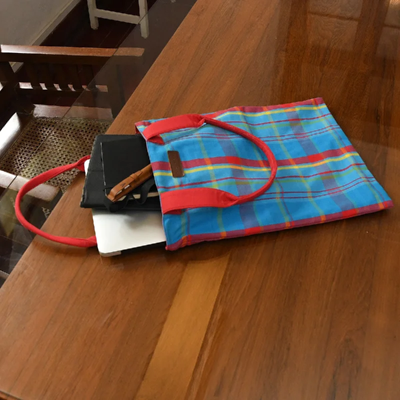 Sustainable Tote Bags for Green -Book Bag - Manic Madras - Blue