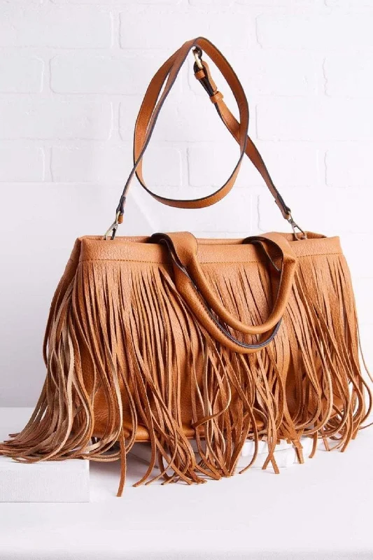 Sleek patent handle bags offering glossy modern shine -D0722 Malinda Fringe Tote