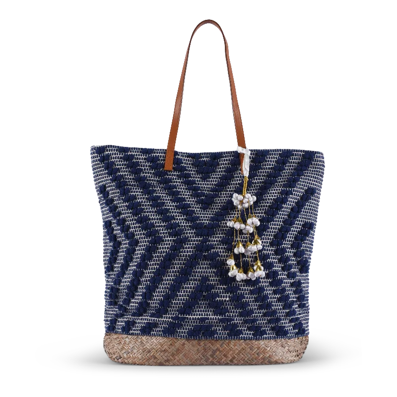 Checkered Tote Bags for Trend -Deka Straw Tote - Navy Blue