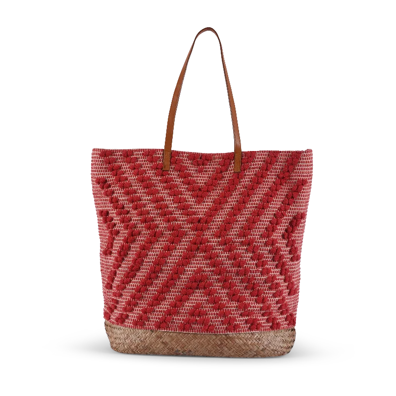 White Tote Bags for Purity -Deka Straw Tote - Red