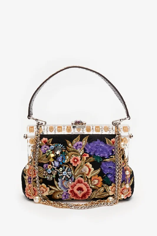 Tote Bags with Embossed Patterns -Dolce & Gabbana Multicolour Vanda Floral Embroidered Clutch