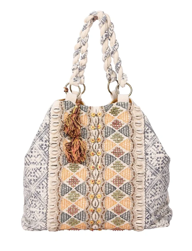 Subtle lavender handle bags for soft pastel vibes -DRA104 Brenda Beaded Tote with Seashells