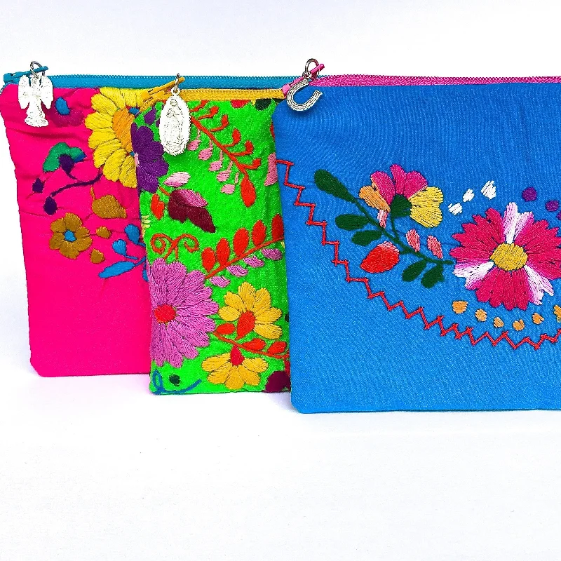 Tote Bags with Interior Pockets -Embroidered Mexican Dress Zip Pouch