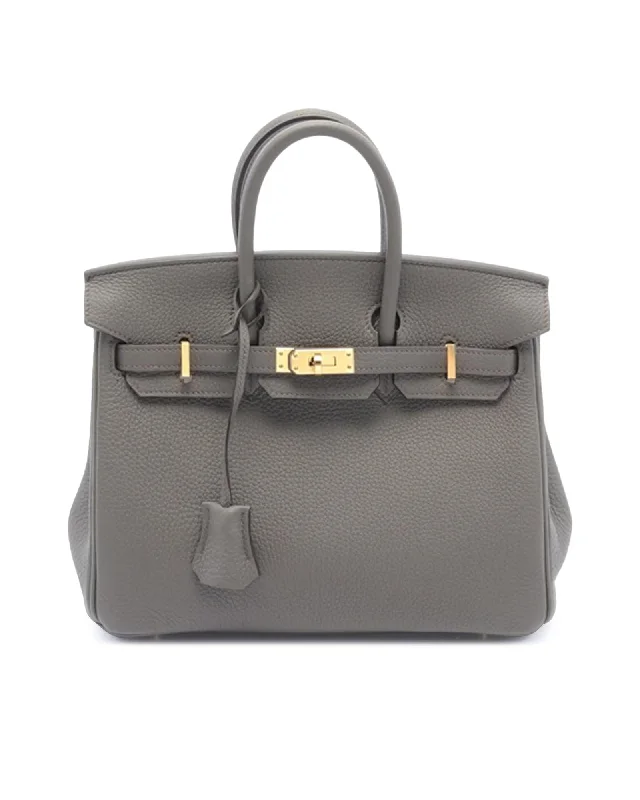 Neutral taupe handle bags pairing with every trend -Togo Leather Birkin Bag with Turn Lock Closure and Interior Pockets