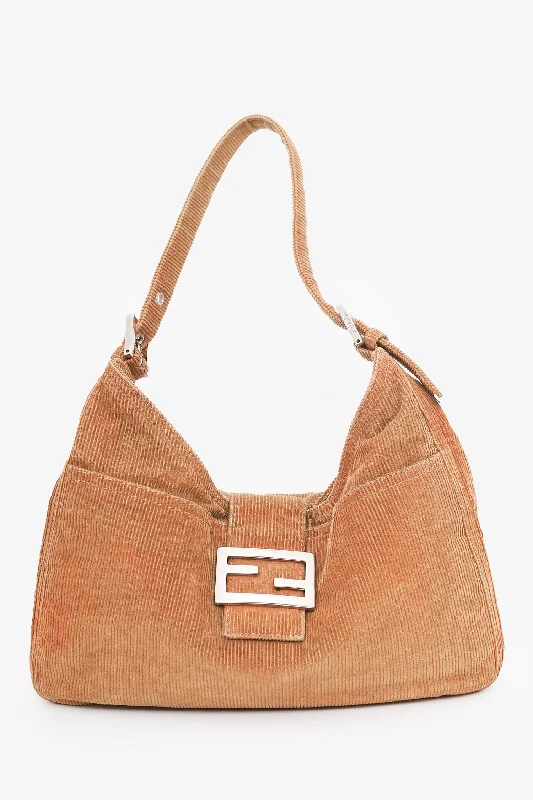 Vintage Tote Bags with Character -Fendi Brown Corduroy Mamma Baguette Bag