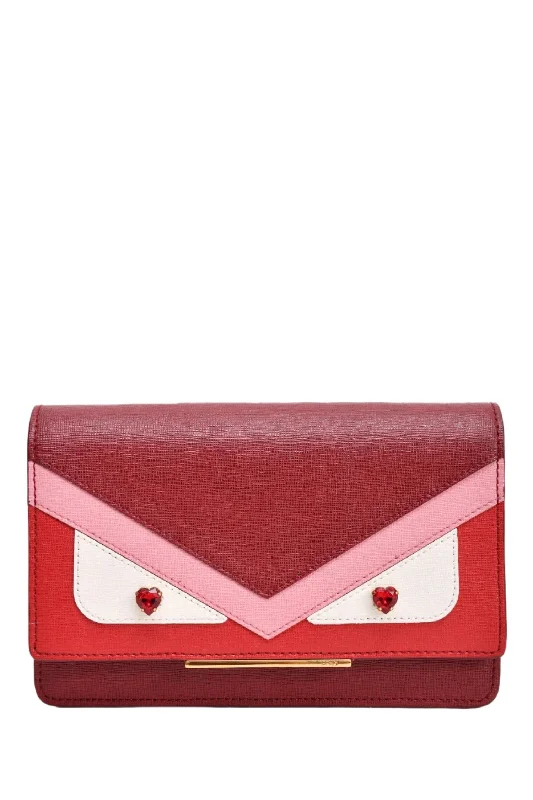 Tote Bags for Art Supplies -Fendi Red/Pink Leather Monster Wallet On Chain Crossbody